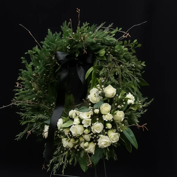Elegantný smútočný veniec L, dekoracie na hroby, ikebany na hroby, aranžmany na hrob, moderne ikebany na hroby, ikebany na hroby eshop, lacne ikebany na hroby, umele ikebany na hroby, lacne dekoracie na hrob, ikebany na dušičky, ikebana na dušičky, jesenne dekoracie na hroby, jesenne ikebany na hroby, umelá ikebana na hrob, predaj ikebany na hroby