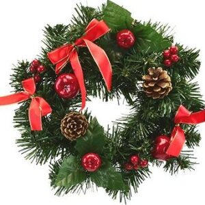 DOMMIO Vianočný veniec – s červenou mašľou, 25 cm, umelé kvety na hrob, umele kvety na hrob, umelé kvety na hroby, lacne umele kvety na hrob, umele kytice na hrob, umele kytice na hroby, umelé ikebany na hrob, umele ikebany na hroby, umele ikebany na hrob, kvety na hrob umele, kytice na hroby umele