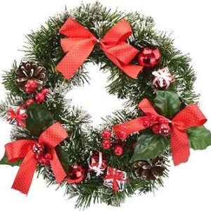 DOMMIO Vianočný veniec – s darčekmi a mašľami, 30 cm, umelé kvety na hrob, umele kvety na hrob, umelé kvety na hroby, lacne umele kvety na hrob, umele kytice na hrob, umele kytice na hroby, umelé ikebany na hrob, umele ikebany na hroby, umele ikebany na hrob, kvety na hrob umele, kytice na hroby umele