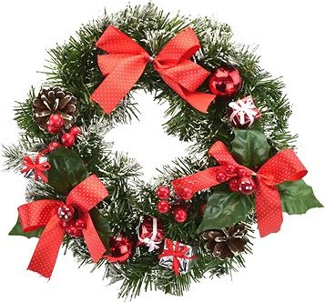 DOMMIO Vianočný veniec – s darčekmi a mašľami, 30 cm, umelé kvety na hrob, umele kvety na hrob, umelé kvety na hroby, lacne umele kvety na hrob, umele kytice na hrob, umele kytice na hroby, umelé ikebany na hrob, umele ikebany na hroby, umele ikebany na hrob, kvety na hrob umele, kytice na hroby umele
