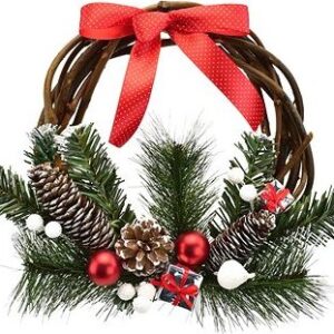 DOMMIO Vianočný veniec – prútený s darčekmi a mašľou, 25 cm, umelé kvety na hrob, umele kvety na hrob, umelé kvety na hroby, lacne umele kvety na hrob, umele kytice na hrob, umele kytice na hroby, umelé ikebany na hrob, umele ikebany na hroby, umele ikebany na hrob, kvety na hrob umele, kytice na hroby umele
