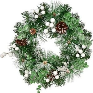 DOMMIO Věnec zdobený zasněžený, O 35 cm, umelé kvety na hrob, umele kvety na hrob, umelé kvety na hroby, lacne umele kvety na hrob, umele kytice na hrob, umele kytice na hroby, umelé ikebany na hrob, umele ikebany na hroby, umele ikebany na hrob, kvety na hrob umele, kytice na hroby umele