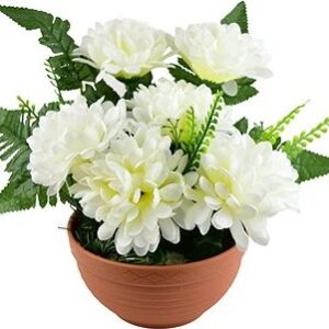 DOMMIO Podzimní miska s chryzantémami a kapradím 25 × 24 cm, krémová, umelé chryzantémy, umele chryzantemy, chryzantémy na hrob, chryzantémy eshop, chryzantémy predaj, chryzantéma predaj, chryzantémy v črepníku, mrazuvzdorné chryzantémy, mrazuvzdorné chryzantémy predaj, chryzantémy biele, biele chryzantémy, zelené chryzantémy, chryzantemy v kvetinaci