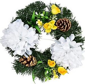 DOMMIO Věneček podzimní s chryzantémami, průměr 20 cm, bílý, umelé chryzantémy, umele chryzantemy, chryzantémy na hrob, chryzantémy eshop, chryzantémy predaj, chryzantéma predaj, chryzantémy v črepníku, mrazuvzdorné chryzantémy, mrazuvzdorné chryzantémy predaj, chryzantémy biele, biele chryzantémy, zelené chryzantémy, chryzantemy v kvetinaci
