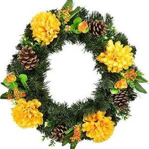 DOMMIO Věnec podzimní s chryzantémami, průměr 35 cm, žlutý, umelé chryzantémy, umele chryzantemy, chryzantémy na hrob, chryzantémy eshop, chryzantémy predaj, chryzantéma predaj, chryzantémy v črepníku, mrazuvzdorné chryzantémy, mrazuvzdorné chryzantémy predaj, chryzantémy biele, biele chryzantémy, zelené chryzantémy, chryzantemy v kvetinaci