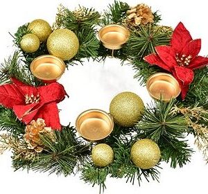 DOMMIO Vianočný svietnik – zlatý s ponsetiou, 33 cm, umelé kvety na hrob, umele kvety na hrob, umelé kvety na hroby, lacne umele kvety na hrob, umele kytice na hrob, umele kytice na hroby, umelé ikebany na hrob, umele ikebany na hroby, umele ikebany na hrob, kvety na hrob umele, kytice na hroby umele