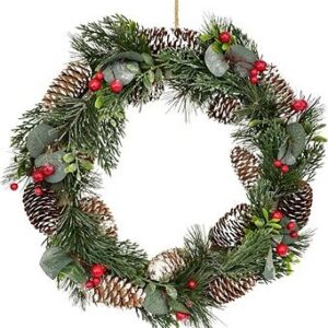 DOMMIO Vianočný veniec – šiškový s eukalyptom, 33 cm, umelé kvety na hrob, umele kvety na hrob, umelé kvety na hroby, lacne umele kvety na hrob, umele kytice na hrob, umele kytice na hroby, umelé ikebany na hrob, umele ikebany na hroby, umele ikebany na hrob, kvety na hrob umele, kytice na hroby umele