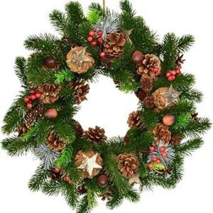 DOMMIO Veniec smrekový zdobený, 40 cm, umelé kvety na hrob, umele kvety na hrob, umelé kvety na hroby, lacne umele kvety na hrob, umele kytice na hrob, umele kytice na hroby, umelé ikebany na hrob, umele ikebany na hroby, umele ikebany na hrob, kvety na hrob umele, kytice na hroby umele