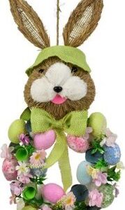 DOMMIO Veľkonočná dekorácia – Veniec so zajacom a vajíčkami, zelený, 57 × 25 cm, umelé kvety na hrob, umele kvety na hrob, umelé kvety na hroby, lacne umele kvety na hrob, umele kytice na hrob, umele kytice na hroby, umelé ikebany na hrob, umele ikebany na hroby, umele ikebany na hrob, kvety na hrob umele, kytice na hroby umele