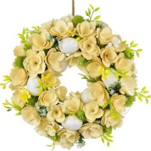 DOMMIO Jarný veniec z drevených kvietkov s vajíčkami biely priemer 30 cm, umelé kvety na hrob, umele kvety na hrob, umelé kvety na hroby, lacne umele kvety na hrob, umele kytice na hrob, umele kytice na hroby, umelé ikebany na hrob, umele ikebany na hroby, umele ikebany na hrob, kvety na hrob umele, kytice na hroby umele