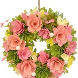DOMMIO Jarný veniec z drevených kvietkov ružový priemer 30 cm, umelé kvety na hrob, umele kvety na hrob, umelé kvety na hroby, lacne umele kvety na hrob, umele kytice na hrob, umele kytice na hroby, umelé ikebany na hrob, umele ikebany na hroby, umele ikebany na hrob, kvety na hrob umele, kytice na hroby umele