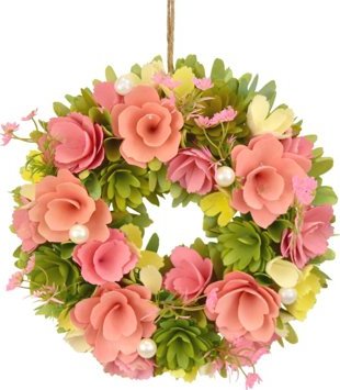 DOMMIO Jarný veniec z drevených kvietkov ružový priemer 30 cm, umelé kvety na hrob, umele kvety na hrob, umelé kvety na hroby, lacne umele kvety na hrob, umele kytice na hrob, umele kytice na hroby, umelé ikebany na hrob, umele ikebany na hroby, umele ikebany na hrob, kvety na hrob umele, kytice na hroby umele