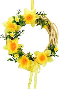 DOMMIO Veľkonočná dekorácia – Prútený venček s narcismi, žltý, 20 cm, umelé kvety na hrob, umele kvety na hrob, umelé kvety na hroby, lacne umele kvety na hrob, umele kytice na hrob, umele kytice na hroby, umelé ikebany na hrob, umele ikebany na hroby, umele ikebany na hrob, kvety na hrob umele, kytice na hroby umele