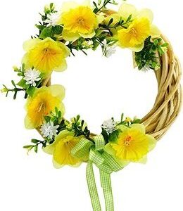 DOMMIO Veľkonočná dekorácia – Prútený venček s narcismi, zelený, 20 cm, umelé kvety na hrob, umele kvety na hrob, umelé kvety na hroby, lacne umele kvety na hrob, umele kytice na hrob, umele kytice na hroby, umelé ikebany na hrob, umele ikebany na hroby, umele ikebany na hrob, kvety na hrob umele, kytice na hroby umele