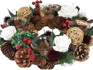 GOBA Vianočný veniec – biele kvety, 32 cm, umelé kvety na hrob, umele kvety na hrob, umelé kvety na hroby, lacne umele kvety na hrob, umele kytice na hrob, umele kytice na hroby, umelé ikebany na hrob, umele ikebany na hroby, umele ikebany na hrob, kvety na hrob umele, kytice na hroby umele