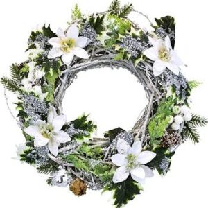 DOMMIO Vianočný veniec – prútený s bielou poinseitiou, 30 cm, umelé kvety na hrob, umele kvety na hrob, umelé kvety na hroby, lacne umele kvety na hrob, umele kytice na hrob, umele kytice na hroby, umelé ikebany na hrob, umele ikebany na hroby, umele ikebany na hrob, kvety na hrob umele, kytice na hroby umele