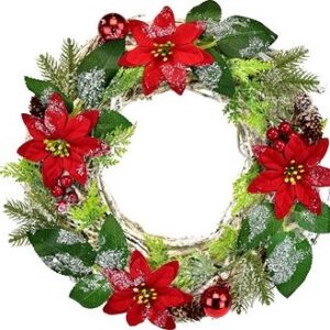 DOMMIO Vianočný veniec – prútený s červenou poinsettiou, 30 cm, umelé kvety na hrob, umele kvety na hrob, umelé kvety na hroby, lacne umele kvety na hrob, umele kytice na hrob, umele kytice na hroby, umelé ikebany na hrob, umele ikebany na hroby, umele ikebany na hrob, kvety na hrob umele, kytice na hroby umele