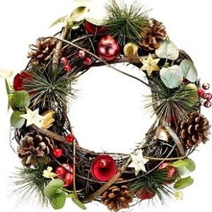 DOMMIO Vianočný veniec – ratanový s eukalyptovými vetvičkami, 30 cm, umelé kvety na hrob, umele kvety na hrob, umelé kvety na hroby, lacne umele kvety na hrob, umele kytice na hrob, umele kytice na hroby, umelé ikebany na hrob, umele ikebany na hroby, umele ikebany na hrob, kvety na hrob umele, kytice na hroby umele