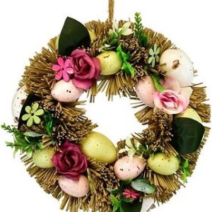 DOMMIO Prútený venček zdobený vajíčkami priemer 25 cm, umelé kvety na hrob, umele kvety na hrob, umelé kvety na hroby, lacne umele kvety na hrob, umele kytice na hrob, umele kytice na hroby, umelé ikebany na hrob, umele ikebany na hroby, umele ikebany na hrob, kvety na hrob umele, kytice na hroby umele