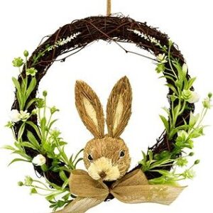 DOMMIO Veľkonočná dekorácia – Prútený veniec so zajacom, priemer 30 cm, umelé kvety na hrob, umele kvety na hrob, umelé kvety na hroby, lacne umele kvety na hrob, umele kytice na hrob, umele kytice na hroby, umelé ikebany na hrob, umele ikebany na hroby, umele ikebany na hrob, kvety na hrob umele, kytice na hroby umele