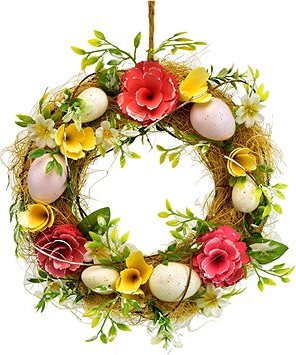 DOMMIO Veľkonočná dekorácia – Jarný veniec s vajíčkami a kvietkami, priemer 25 cm, umelé kvety na hrob, umele kvety na hrob, umelé kvety na hroby, lacne umele kvety na hrob, umele kytice na hrob, umele kytice na hroby, umelé ikebany na hrob, umele ikebany na hroby, umele ikebany na hrob, kvety na hrob umele, kytice na hroby umele