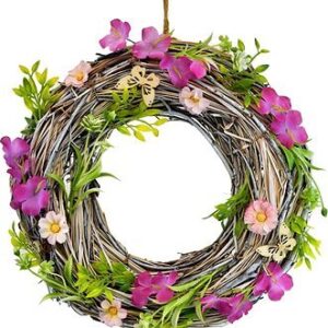 DOMMIO Slamový veniec s kvietkami priemer 30 cm, umelé kvety na hrob, umele kvety na hrob, umelé kvety na hroby, lacne umele kvety na hrob, umele kytice na hrob, umele kytice na hroby, umelé ikebany na hrob, umele ikebany na hroby, umele ikebany na hrob, kvety na hrob umele, kytice na hroby umele