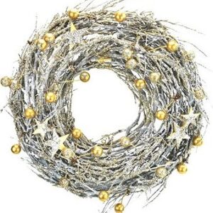 DOMMIO Vianočný veniec – prútený so zlatými guľôčkami, 26 cm, umelé kvety na hrob, umele kvety na hrob, umelé kvety na hroby, lacne umele kvety na hrob, umele kytice na hrob, umele kytice na hroby, umelé ikebany na hrob, umele ikebany na hroby, umele ikebany na hrob, kvety na hrob umele, kytice na hroby umele