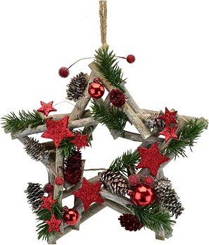 DOMMIO Vianočný veniec – hviezda, drevená s červenou dekoráciou 25 × 25 cm, umelé kvety na hrob, umele kvety na hrob, umelé kvety na hroby, lacne umele kvety na hrob, umele kytice na hrob, umele kytice na hroby, umelé ikebany na hrob, umele ikebany na hroby, umele ikebany na hrob, kvety na hrob umele, kytice na hroby umele