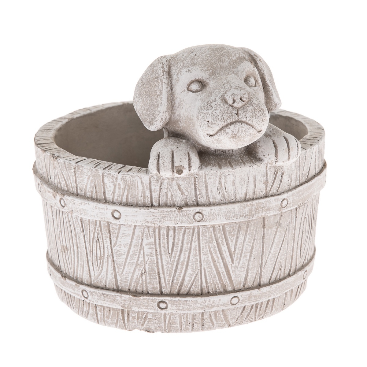 Betónový obal na kvetináč Pes v sude svetlo hnedý,17 x 19 cm, kamenné dekorácie na hroby, kvetináč na hrob, kvetinac na hrob, kvetinace na hrob, kvetinac na hrob srdce, kamenné kvetinace na hroby, kvetináč na cintorín, keramické kvetináče na hrob, betonovy kvetinac, betónový kvetináč, kvetinac betonovy, kvetináč betónový, betonovy crepnik, betonovy kvetinac imitacia dreva, betonovy kvetináč, betonovy kochlik